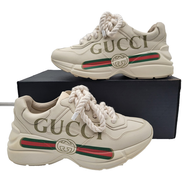 Gucci Wmns Rhyton Leather Sneaker 'Logo' w/ Rope laces size 37 (372) - Picture 1 of 9